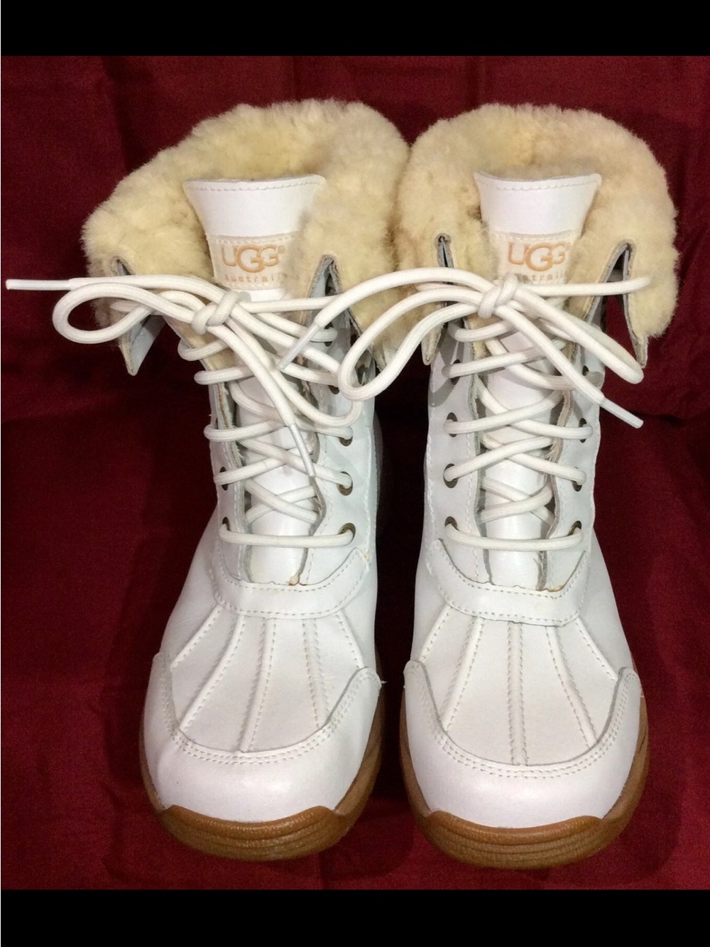 UGG White Lace-Up Shearling Collar Women's Winter Boots